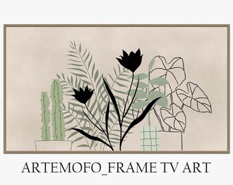 Samsung Frame TV Art Boho Plants Neutral / Minimalist Art for TV / Digital TV Art İnstant Download / Mid Century Wall Decor / abstract leafs