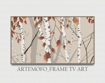 samsung marco tv arte otoño abedules / marco tv arte otoño / arte del bosque neutro para marco tv / descarga digital / árbol frondoso del bosque de otoño