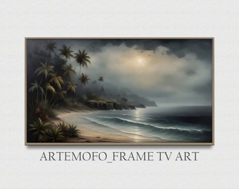 Samsung Frame TV Art Muted Seascape /  Moody Minimalist Art for TV / Night Sea Coast Digital TV Art Instant Download / modern tv art