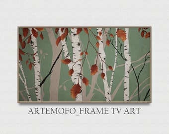 samsung marco tv arte otoño abedules / marco tv arte otoño / arte del bosque rosa para marco tv / descarga digital / árbol frondoso del bosque de otoño