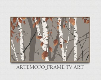 samsung marco tv arte otoño abedules / marco tv arte otoño / arte del bosque neutro para marco tv / descarga digital / árbol frondoso del bosque de otoño