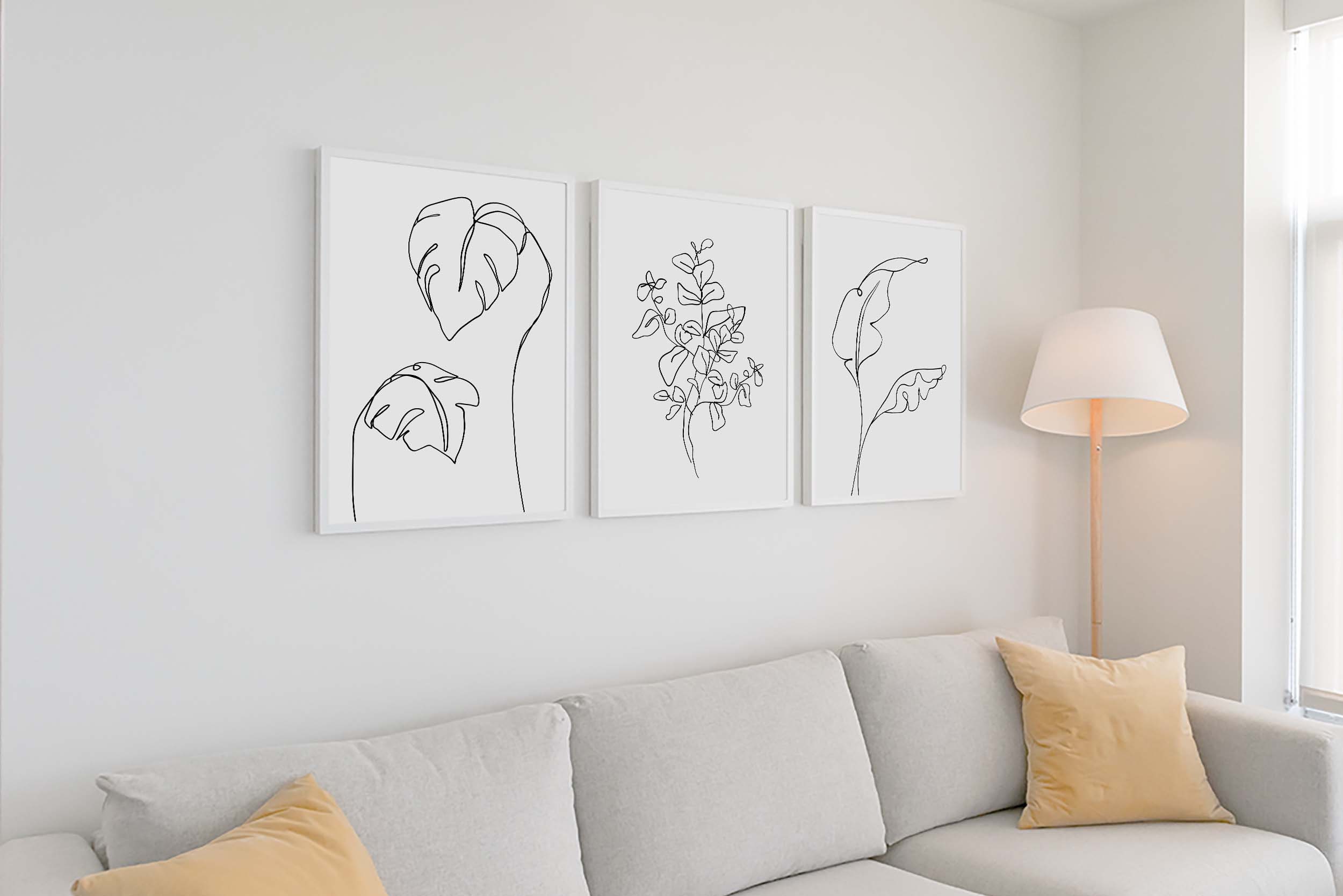 Botanical Line Art Prints Set of 3 Tropical Leaves Printable - Etsy