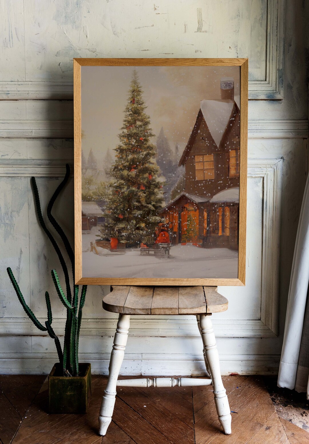 Vintage Christmas Village Printable Wall Art, Winter Village Art Print ...