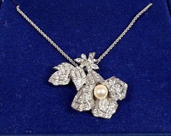 Collier Jackie Kennedy Muguet En Argent Avec Cristaux Et Perle