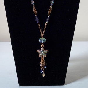 Kirks Folly - Star Pendant Necklace - Purple Rhinestones Goldtone Chain