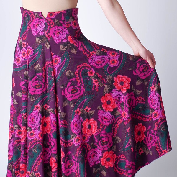 Purple and Pink Floral and Paisley Flowing Skirt - Carole Little - Size 6