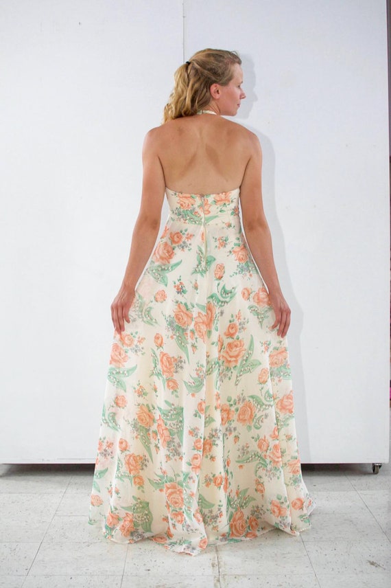 70's Floral Maxi Halter Dress - image 4