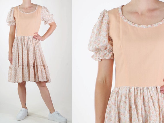 Vintage Square Dancing Dress With Peach Bodice, P… - image 1