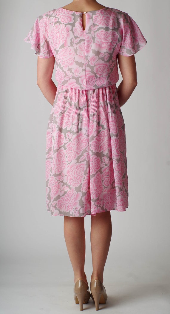 80’s Vintage Pink Rose Blouson Dress - Medium - image 6