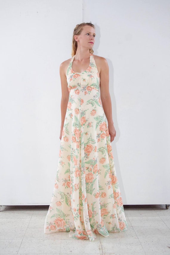 70's Floral Maxi Halter Dress - image 3