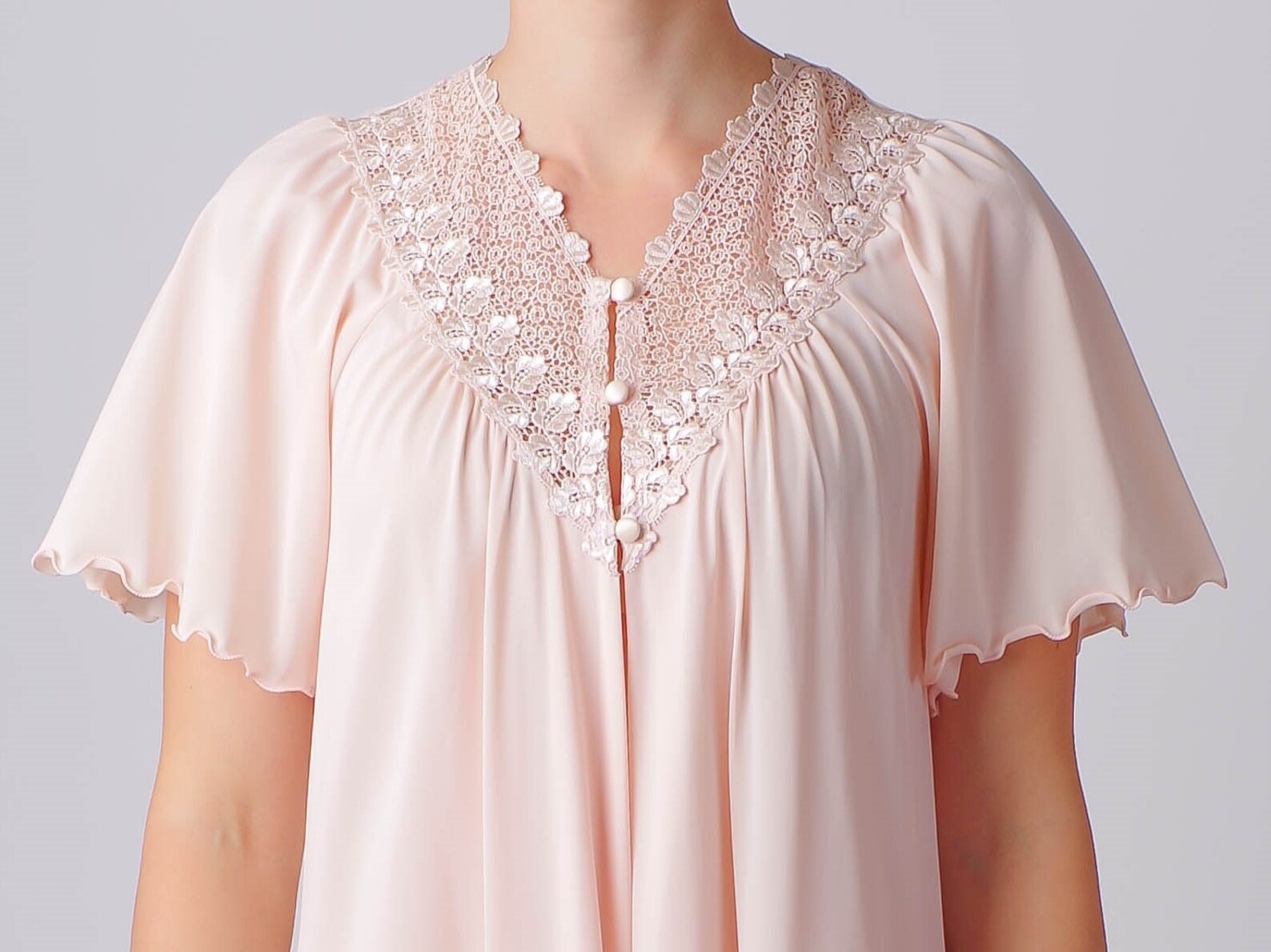 Powder Robes Powder Pink Silky Robe With Lace Neck Detail Shadow Line Small - Etsy