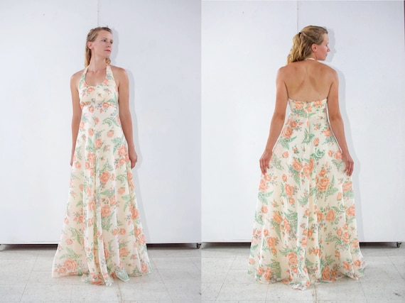 70's Floral Maxi Halter Dress - image 1