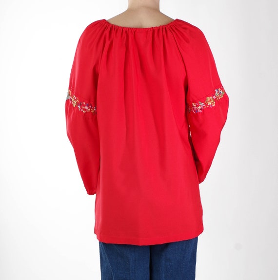 70’s Vintage Red Tunic Blouse With Colorful Flora… - image 5