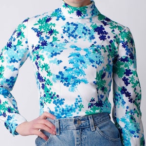 White Turtleneck With Blue Floral - Etsy