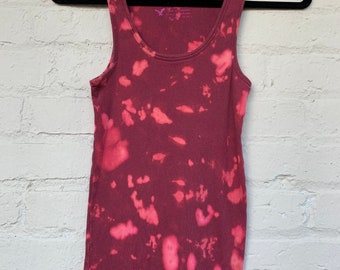 Up-Cycled Reverse Tie-Dye Maroon Ribbed Tank Top Small