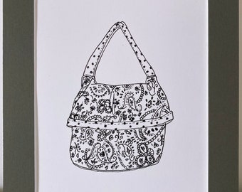 Paisley bag line drawing