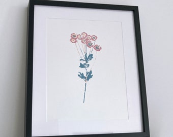 Pink Daisy Floral Screen Print A3