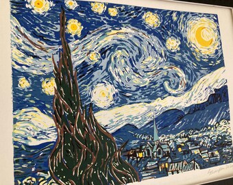 The Starry Night after Vincent van Gogh Screen Print A3