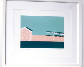 Seascape Pink Beach Hut Print A3