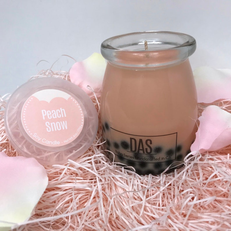 Peach Snow | Boba Candle | Soy Wax Candle | Peach | Milk | Honey | Scented Candle | Cute Jar | Gift For Foodies 