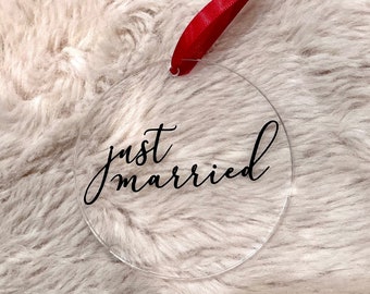 Just Married Ornament, Acrylic Ornament, Christmas Married Ornament, Clear Acrylic Ornament