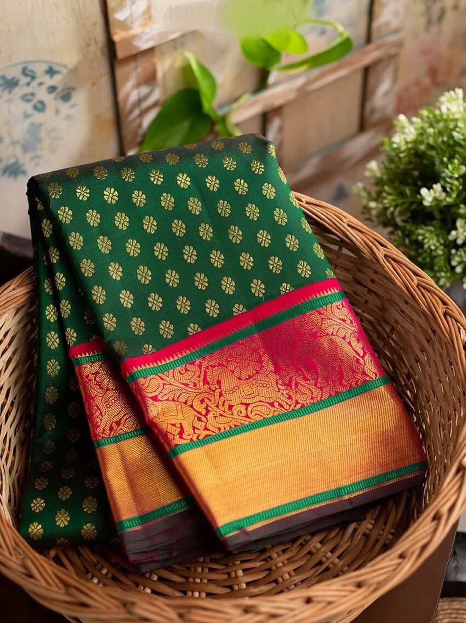 Beautiful Traditional Kanchipuram silk brocade royalgreen Etsy