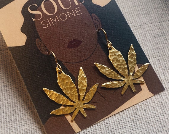 Mary Jane Collection - Hammered Brass Canna Leaf Earrings