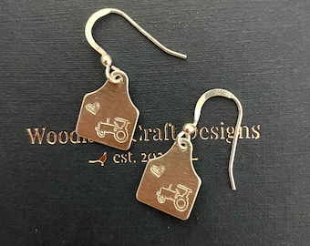 Personalised Cattle Tag Earrings - Country Jewellery - Farming - Country Gift - Sterling Silver