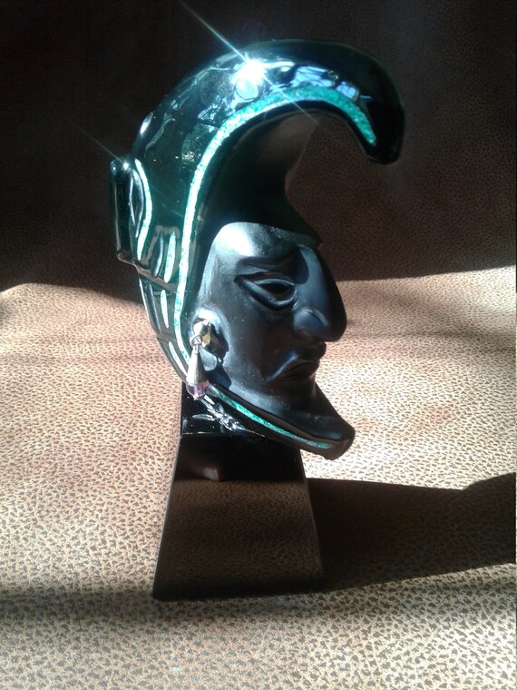 Obsidian Mayan Head Sculpture Etsy