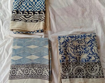 Lot 4 Piece Hand block printed sarong bagru print,Ladies Scarves Dupatta Jaipur Print,Summer Beach Scarf,Natural Color Processed