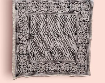 Hand Block print Organic Indian cotton Bandana,Foulard,Neckerchief,Necktie Face Mask,Hijab,Hand Made Gift for Mom,Dad,Wife,Husband
