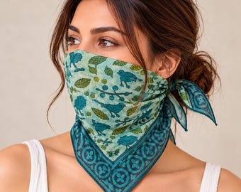Hand Block Print Cotton Bandana, Boho Head Scarf, Handmade Indian Bandana, Unisex Neckerchief, Festival Hair Scarf