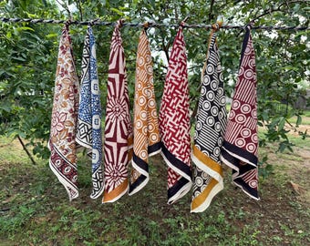Pack of 7 Hand Block Print Cotton Bandana, Boho Head Scarf, Handmade Indian Bandana, Unisex Neckerchief, Festival Hair Scarf