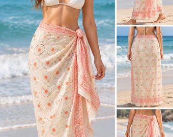 Indian Hand Block Print Sarong, Cotton Beach Wrap, Handmade Pareo, Boho Beach Cover Up, Resort Wear for Women
