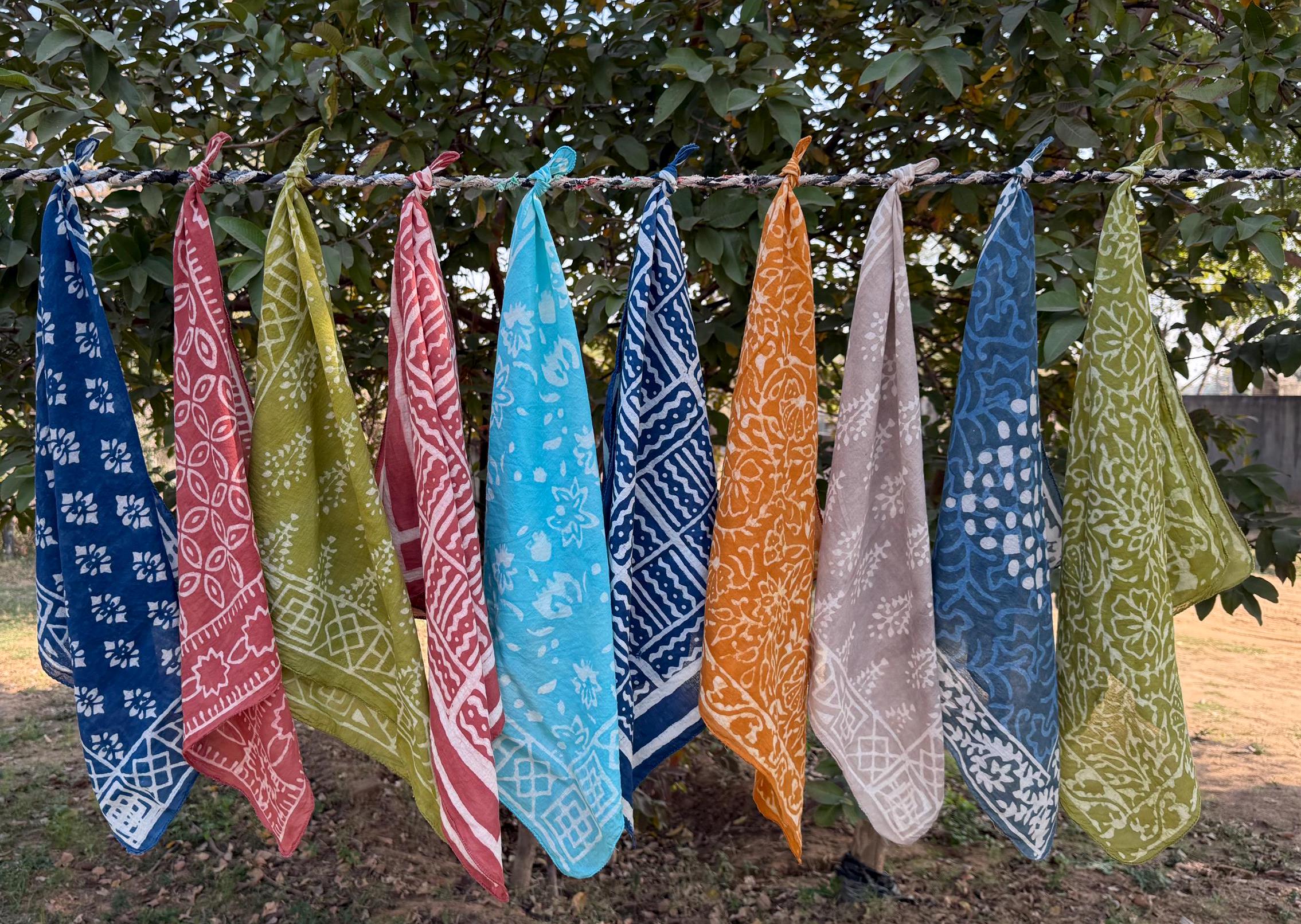 Set of 10 Mud Printed Indian cotton Bandana Scarf,Foulard,Neckerchief,Necktie Face Mask,Hijab,Hand Made Gift for Mom,Dad,Wife,Husband,Gf,Bf