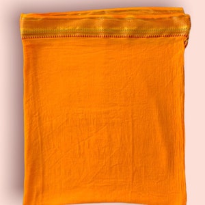 Mango  Colour Beautiful Cotton silk Border Sarong/Pareo/Shawl/Dupatta/Scarf/Beach wrap