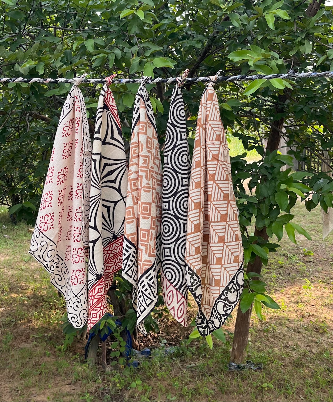 Set di sciarpe bandana in cotone indiano biologico, foulard