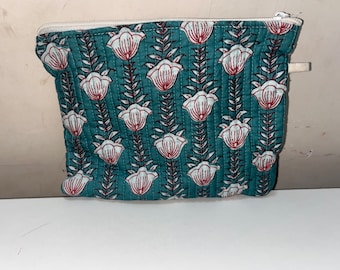 Hand made Cotton Toiletry Bag Quilted Make up Bag Hand Made Wash Bag Made With Hand Block Printed Cotton fabric