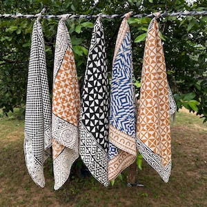 Set of 5 Organic Indian cotton Bandana Scarf,Foulard,Neckerchief,Necktie Face Mask,Hijab,Hand Made Gift for Mom,Dad,Wife,Husband,Gf,Bf