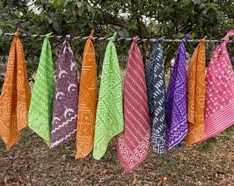 Set of 10 Mud printed Indian cotton Bandana Scarf,Foulard,Neckerchief,Necktie Face Mask,Hijab,Hand Made Gift for Mom,Dad,Wife,Husband