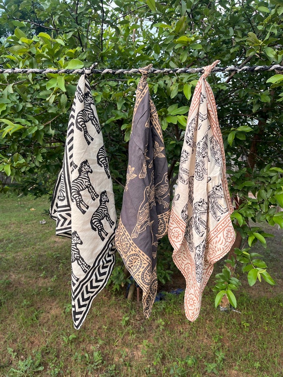 Set of 3 Organic Indian Cotton Bandana Scarf,foulard,neckerchief