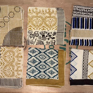 Set of 6 Hand Block print Organic Indian cotton Bandana,Foulard,Neckerchief,Necktie Face cover,Head cover ,Gift for Mom,Dad,Wife,Husband
