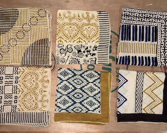 Pack of 5 Hand Block Print Cotton Bandana, Boho Head Scarf, Handmade Indian Bandana, Unisex Neckerchief, Festival Hair Scarf