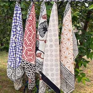 Set of 5 Organic Indian cotton Bandana Scarf,Foulard,Neckerchief,Necktie Face Mask,Hijab,Hand Made Gift for Mom,Dad,Wife,Husband,Gf,Bf