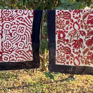 Set of 2 Hand Block print Organic Indian cotton Bandana,Foulard,Neckerchief,Necktie Face Mask,Hijab,Hand Made Gift for Mom,Dad,Wife,Husband