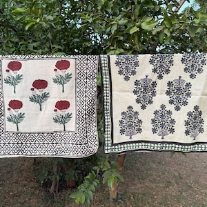 Set of 2 flower print Indian cotton Bandana Scarf,Foulard,Neckerchief,Necktie Face Mask,Hijab,Hand Made Gift for Mom,Dad,Wife,Husband