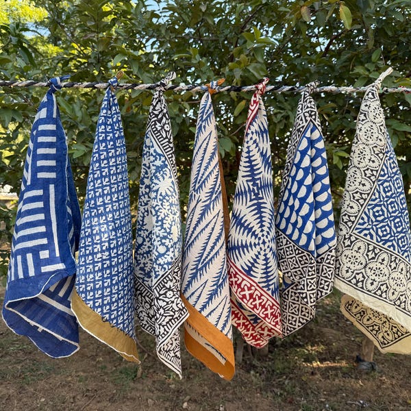 Pack of 7 Hand Block Print Cotton Bandana, Boho Head Scarf, Handmade Indian Bandana, Unisex Neckerchief, Festival Hair Scarf