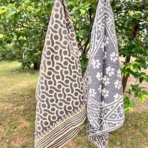 Set of 2 Hand Block print Organic Indian cotton Bandana,Foulard,Neckerchief,Necktie Face Mask,Hijab,Hand Made Gift for Mom,Dad,Wife,Husband