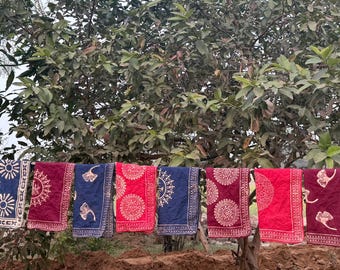 Pack of 10 Hand Block Print Cotton Bandana, Boho Head Scarf, Handmade Indian Bandana, Unisex Neckerchief, Festival Hair Scarf