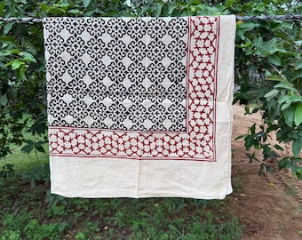 Linen Hand Block Printed  Square Scarf,Hijab for Women, linen head scarf gift,Women face cover,Hijab Head cover,Hand made Head cover